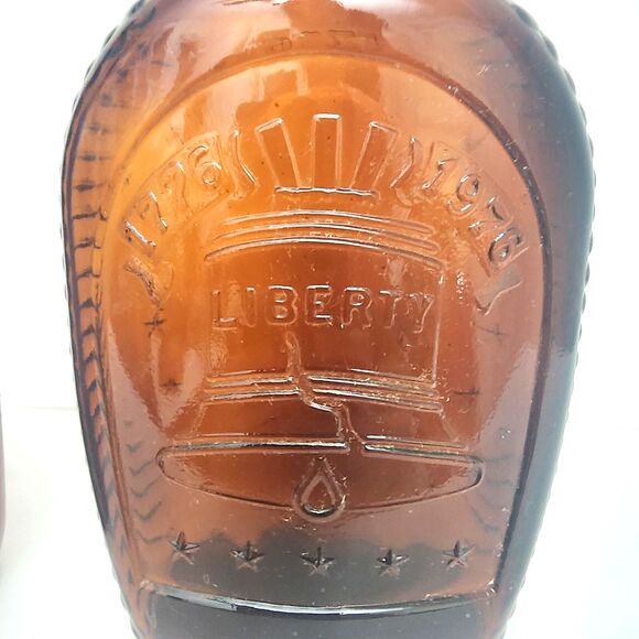 Set of 4 1776 Bicentennial Log Cabin Maple Syrup Amber Glass Bottles Vintage - Picture 11 of 16